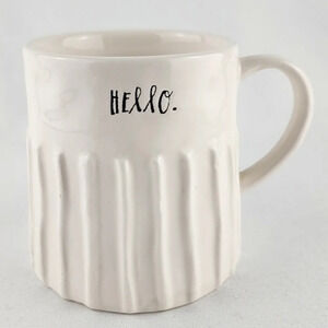 ⭐️2 / $50⭐️ Rae Dunn Mug  Glossy White Black HELLO Etched Scallopped Sides